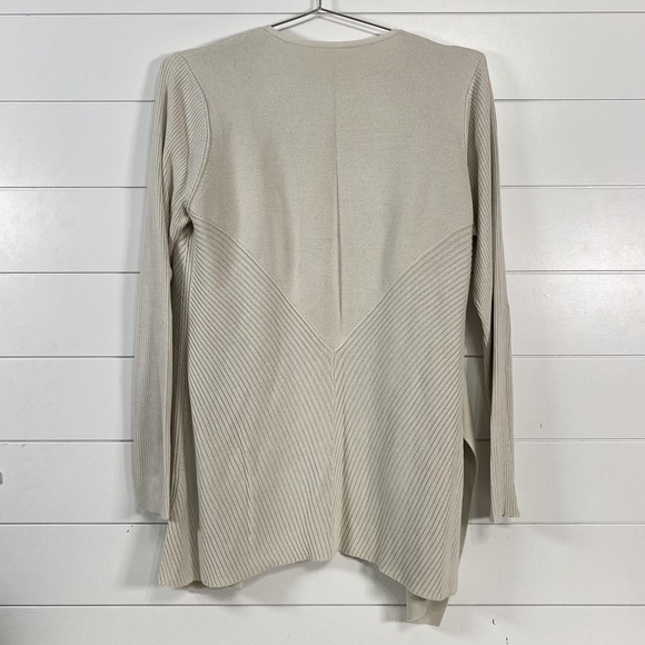 Eileen Fisher Cardigan Sweater Womens Large Beige Open Front Ribbed Silk Cotton - Picture 3 of 10